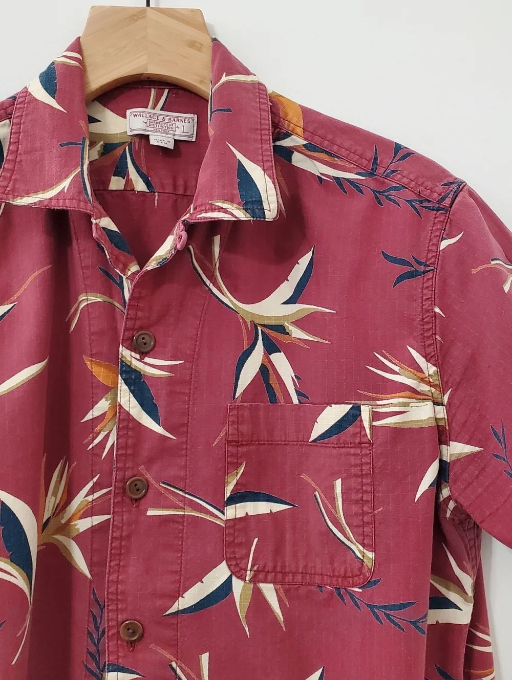 Wallace And Barnes J. Crew Short Sleeve Button Down Shirt Red  Mens Large
